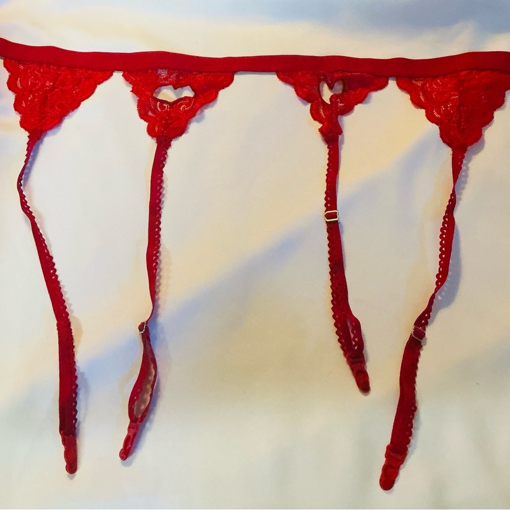 Red Lace Garter Belt - Strappy Lace Detail